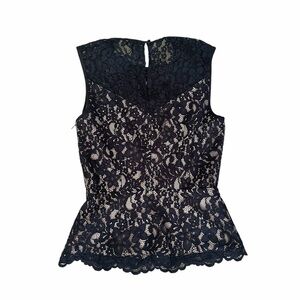 EUC Guess by Marciano Black Lace Sleeveless Peplum Blouse, size 4